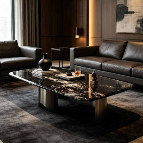 Multi-Colour Sintered-Stone Pedestal Coffee Table