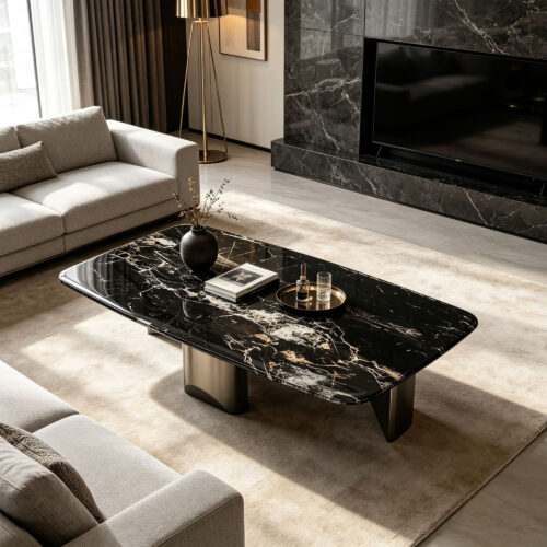 Multi-Colour Sintered-Stone Pedestal Coffee Table