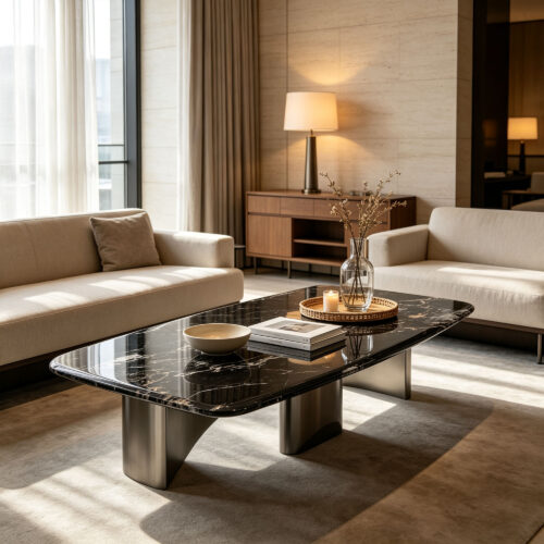 Multi-Colour Sintered-Stone Pedestal Coffee Table