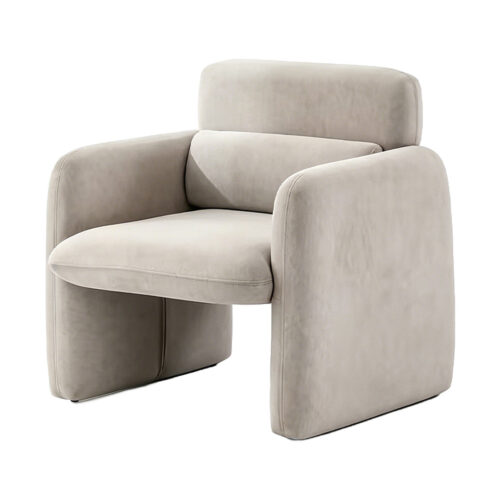 Velvet-Upholstered Lounge Armchair