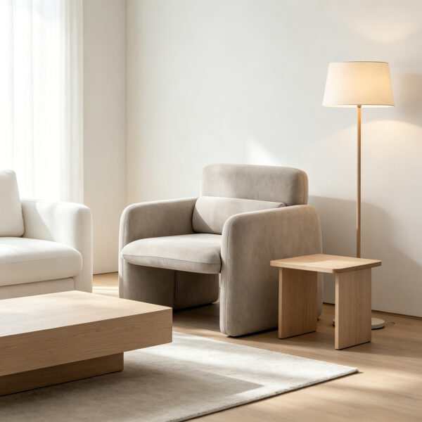 Velvet-Upholstered Lounge Armchair