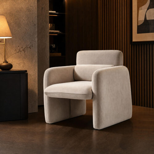 Velvet-Upholstered Lounge Armchair