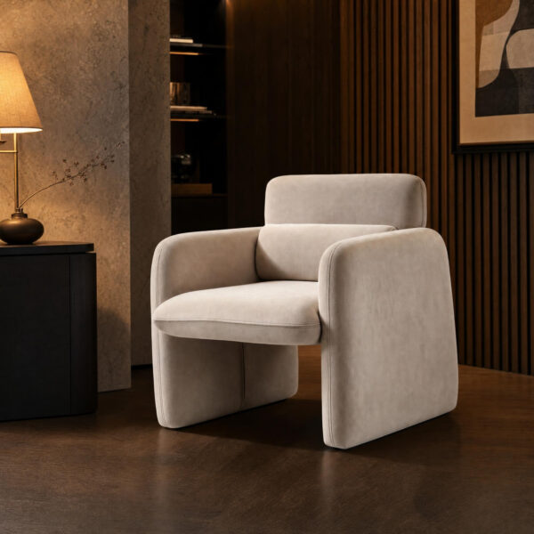 Velvet-Upholstered Lounge Armchair