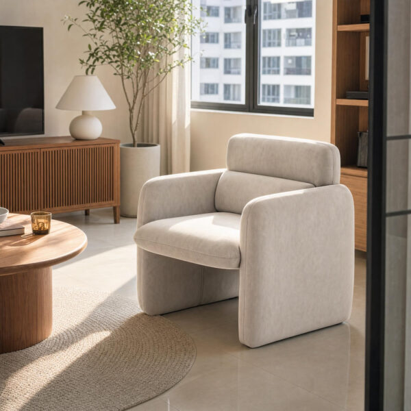 Velvet-Upholstered Lounge Armchair