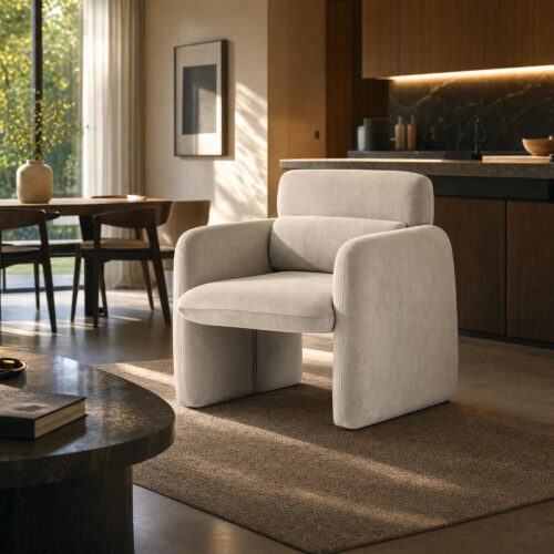 Velvet-Upholstered Lounge Armchair
