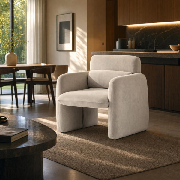 Velvet-Upholstered Lounge Armchair