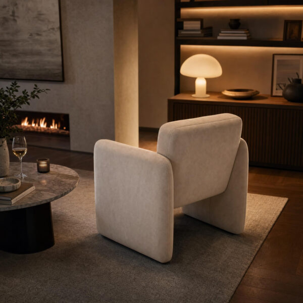 Velvet-Upholstered Lounge Armchair