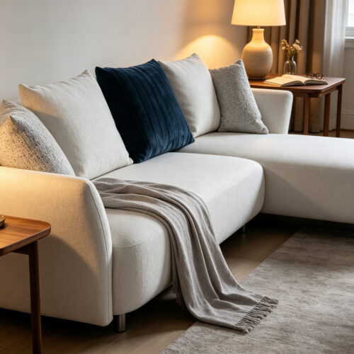 White Fabric Modular Chaise Sofa