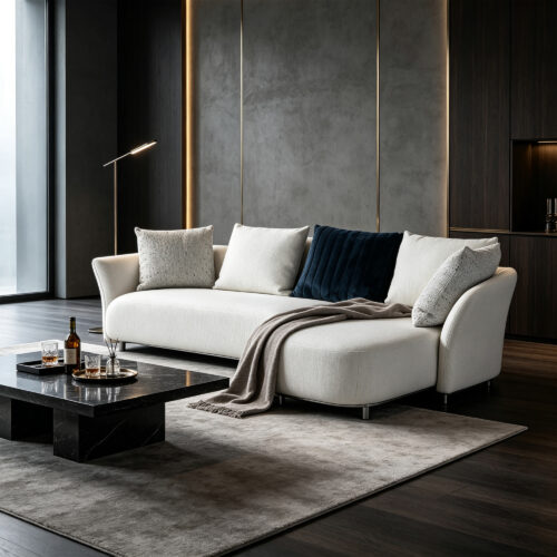 White Fabric Modular Chaise Sofa