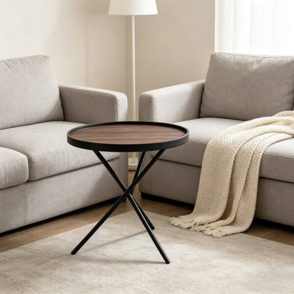 Walnut-Look Cross-Base Side Table