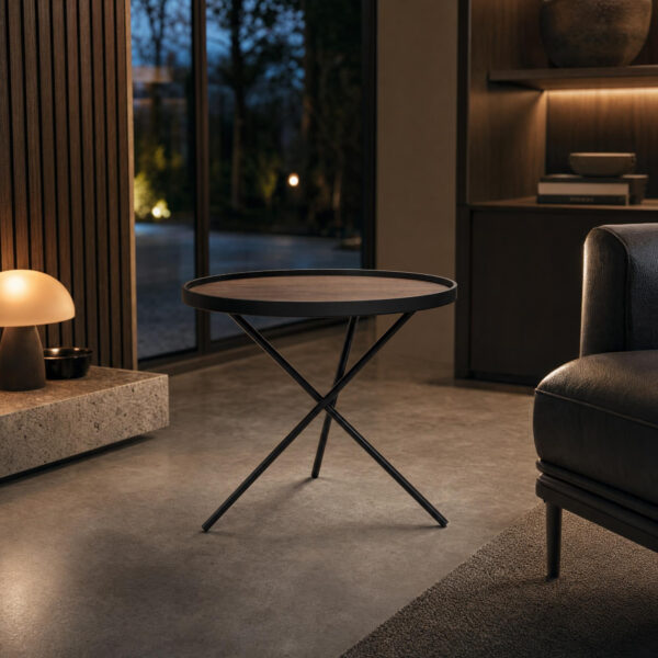 Walnut-Look Cross-Base Side Table