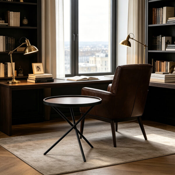 Walnut-Look Cross-Base Side Table