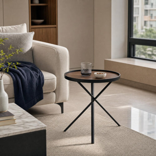 Walnut-Look Cross-Base Side Table
