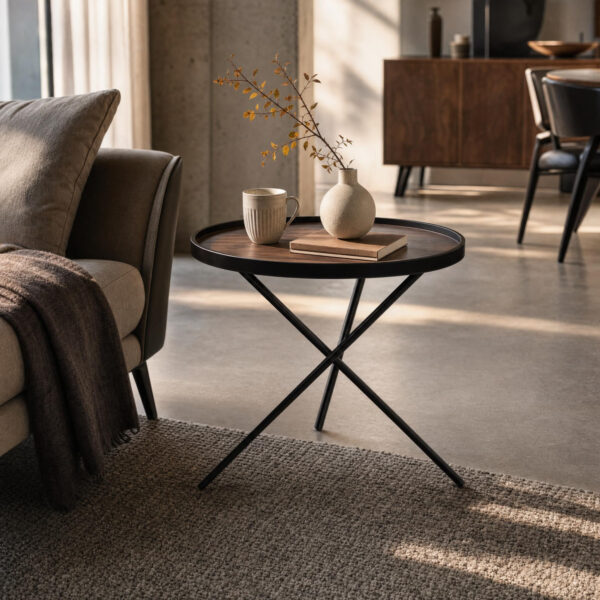 Walnut-Look Cross-Base Side Table