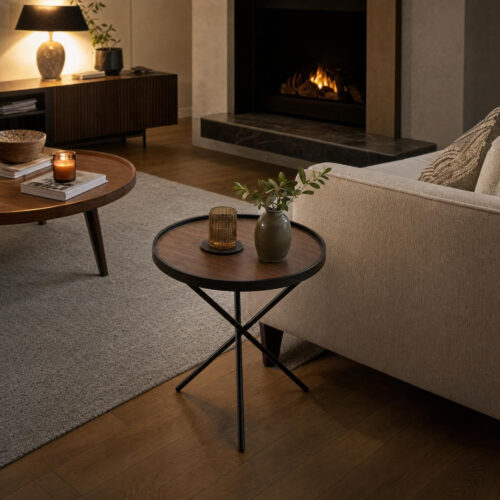 Walnut-Look Cross-Base Side Table