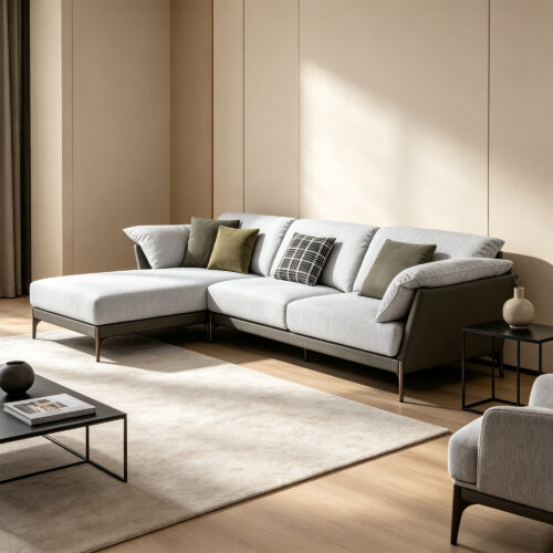 White Fabric Modular L-Shaped Sofa