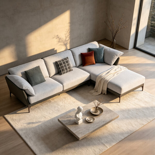 White Fabric Modular L-Shaped Sofa