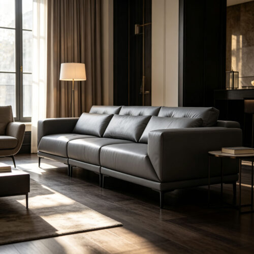Grey One-Arm Modular Sofa with Rotating Seat