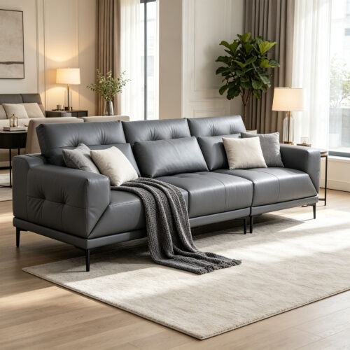 Grey One-Arm Modular Sofa with Rotating Seat
