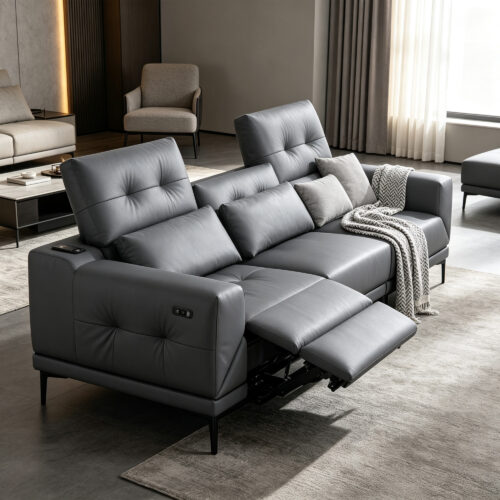 Grey One-Arm Modular Sofa with Rotating Seat