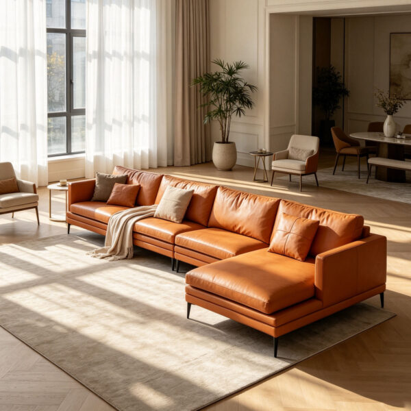 Brown Top-Grain Leather L-Shaped Sofa