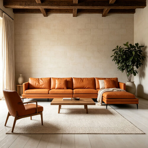 Brown Top-Grain Leather L-Shaped Sofa