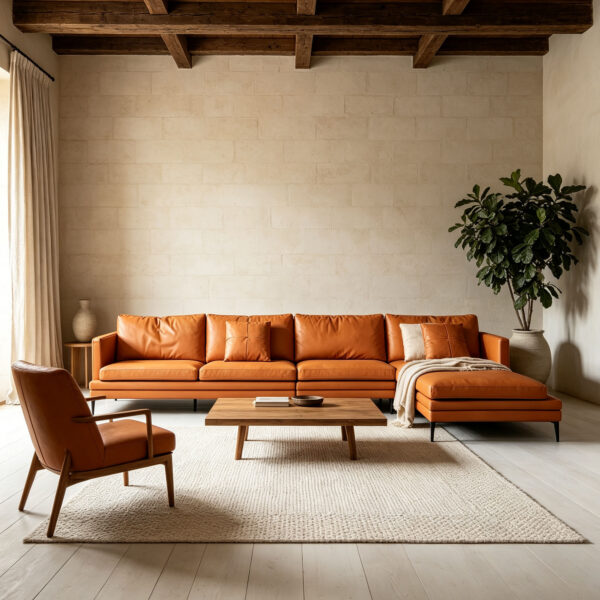 Brown Top-Grain Leather L-Shaped Sofa