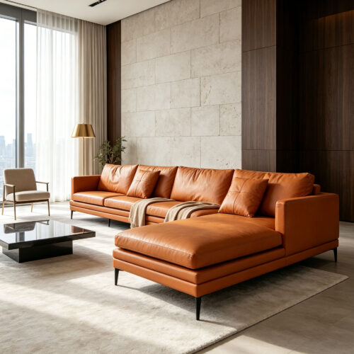 Brown Top-Grain Leather L-Shaped Sofa