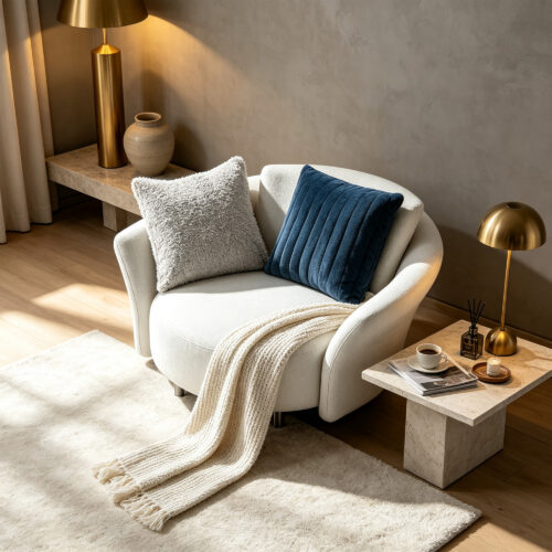 White Fabric Accent Sofa