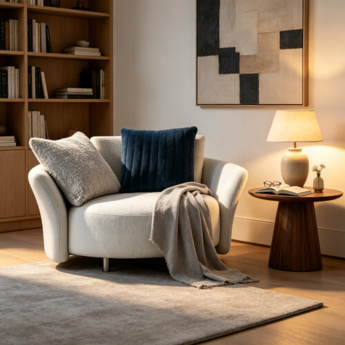 White Fabric Accent Sofa