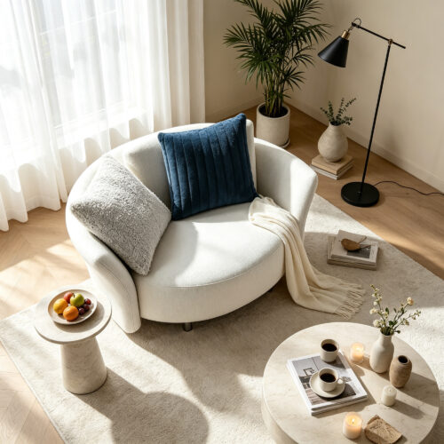 White Fabric Accent Sofa