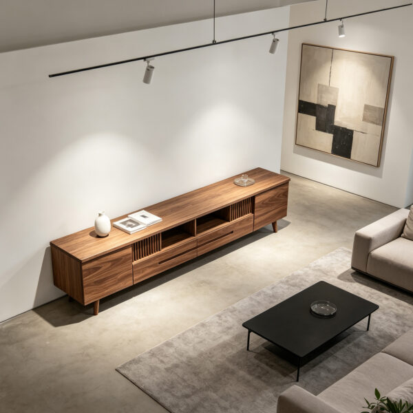 Walnut TV Stand with Drawer Storage