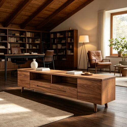 Walnut TV Stand with Drawer Storage
