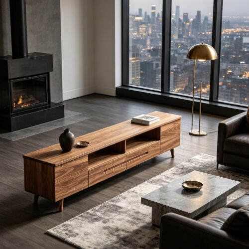 Walnut TV Stand with Drawer Storage