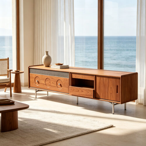 Walnut Sliding-Door TV Console