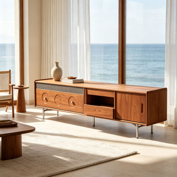 Walnut Sliding-Door TV Console