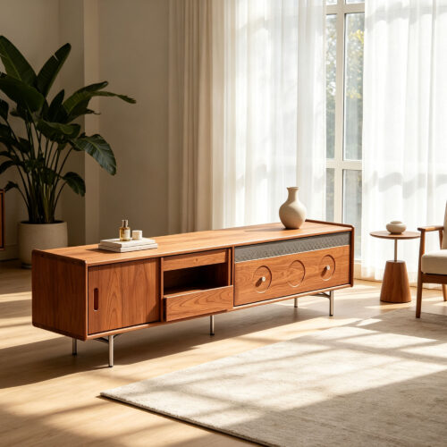 Walnut Sliding-Door TV Console