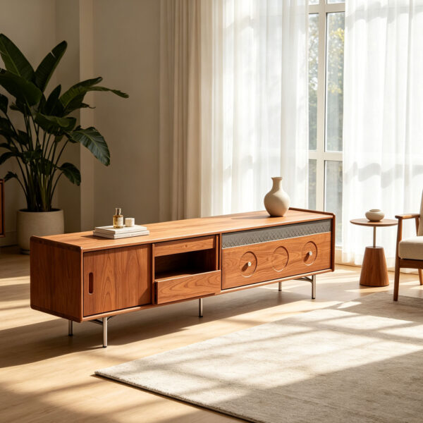 Walnut Sliding-Door TV Console