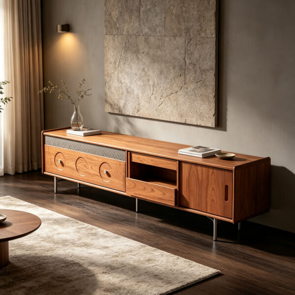Walnut Sliding-Door TV Console